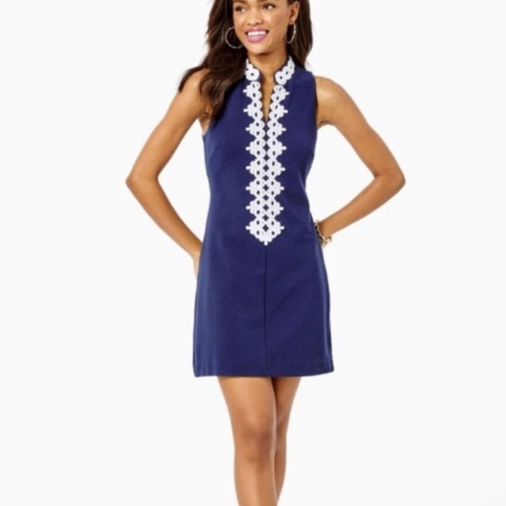 Lilly Pulitzer Navy Dress with White Floral Accents